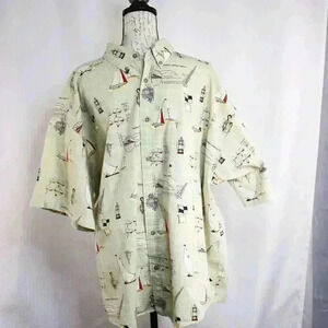Puritan size 3XL 100% cotton nautical theme short sleeve button down shirt tan